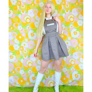 Vintage 60s Tapestry Style Overall Mini Dress Gogo